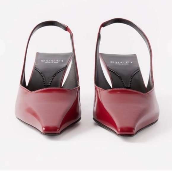 Gucci - Mallory 55 Patent-leather Slingback Pumps - Womens - Cherry - Picture 4 of 12